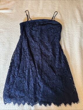 Blue Rain Navy Lace Mini Dress with Spaghetti Straps